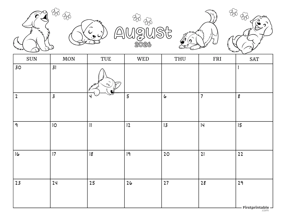 August 2026 Calendar Dog Themed 02