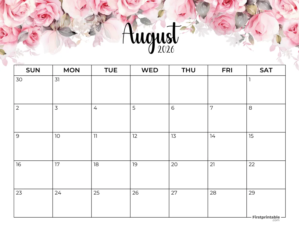 August 2026 Calendar Floral 01