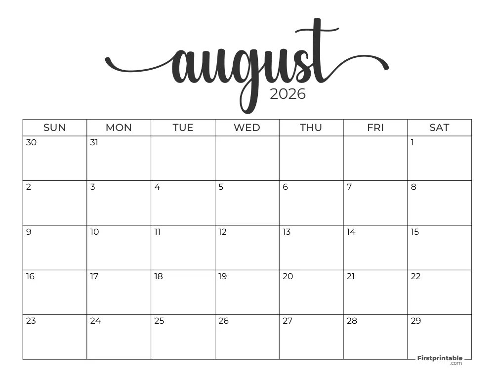 August 2026 Calendar