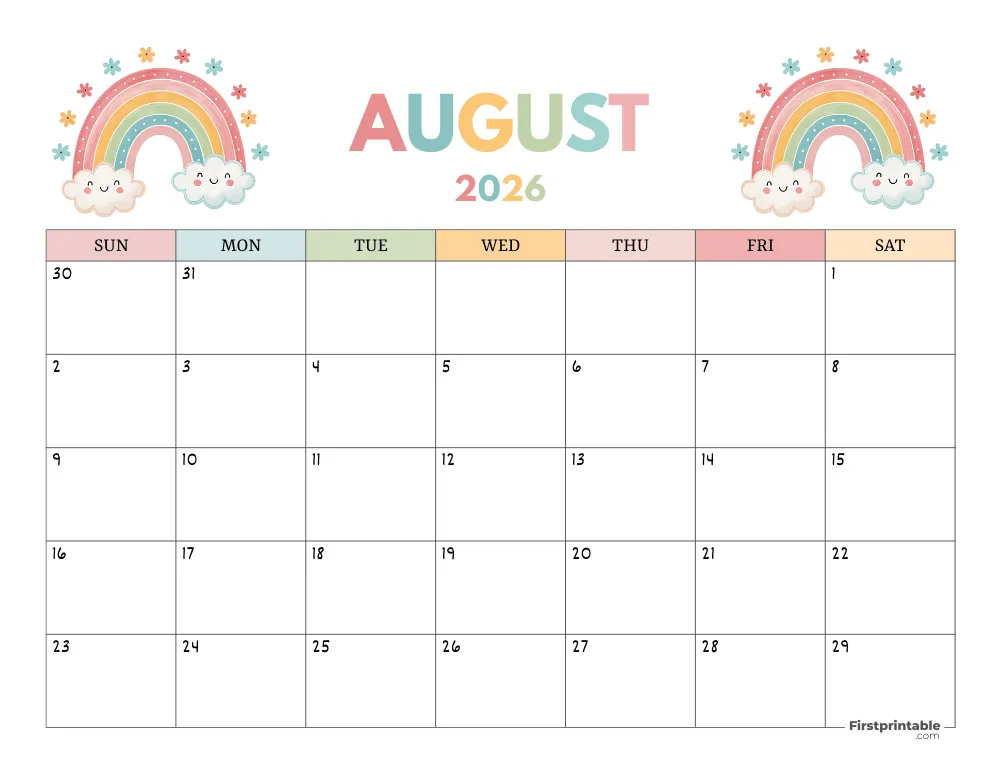 August 2026 Free Calendar