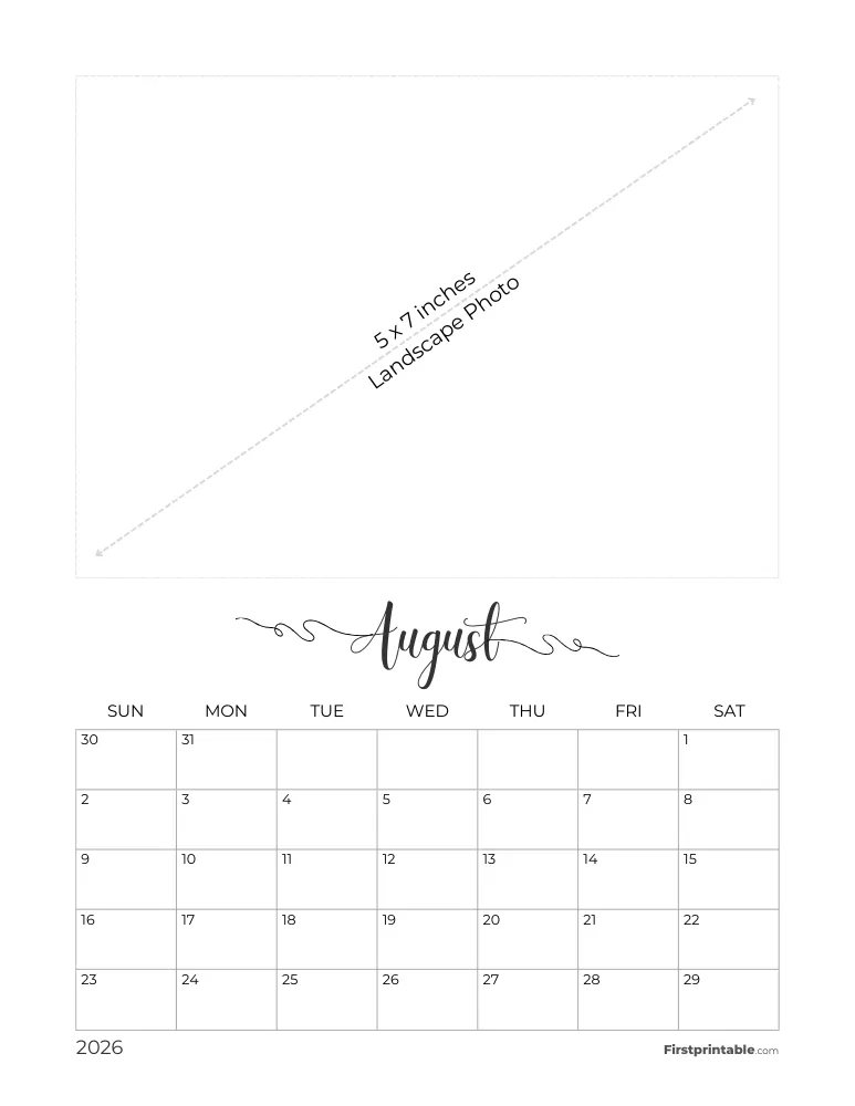 August 2026 Photo Calendar