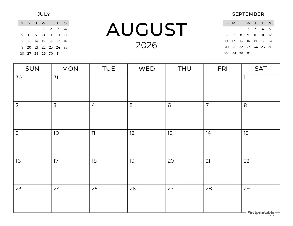 August Calendar 2026