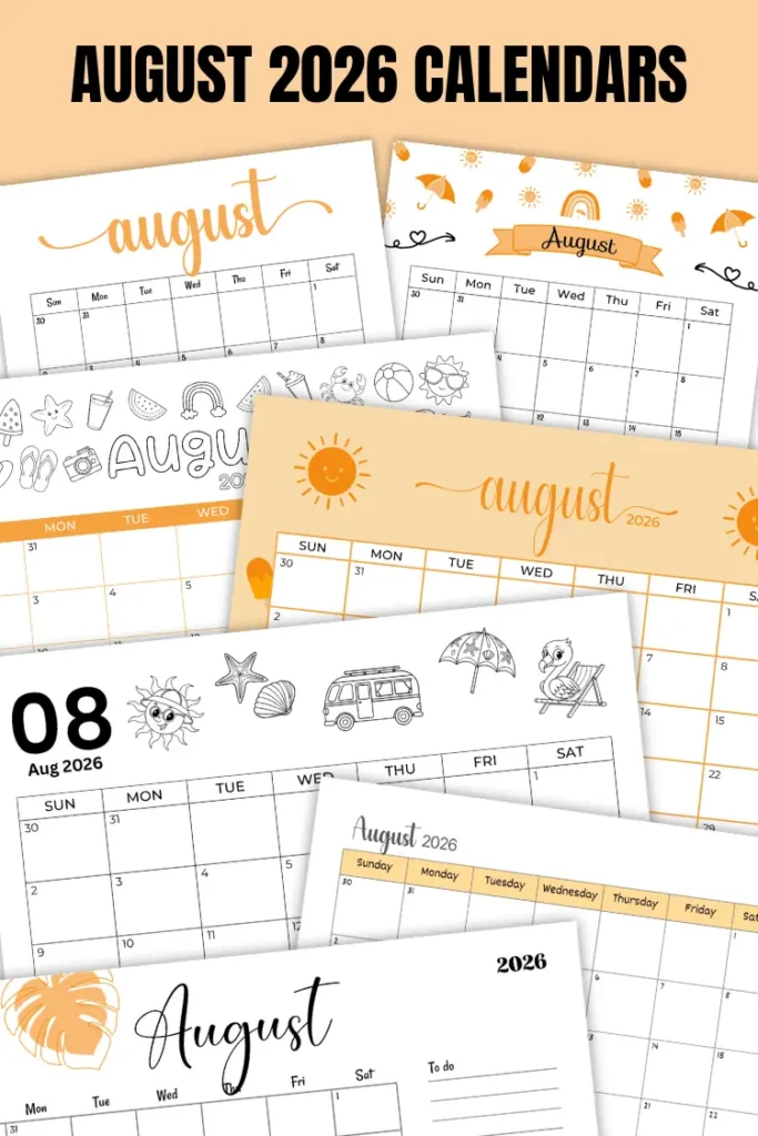 August 2026 Calendars | 40 Free Printable PDF