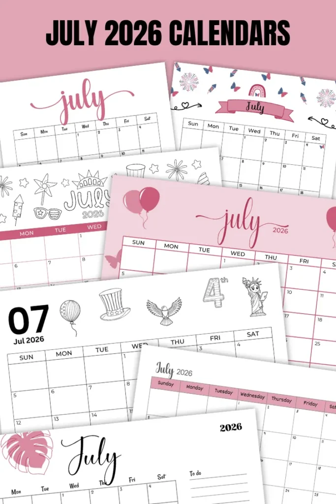 July 2026 Calendars | 40 Free Printable PDF