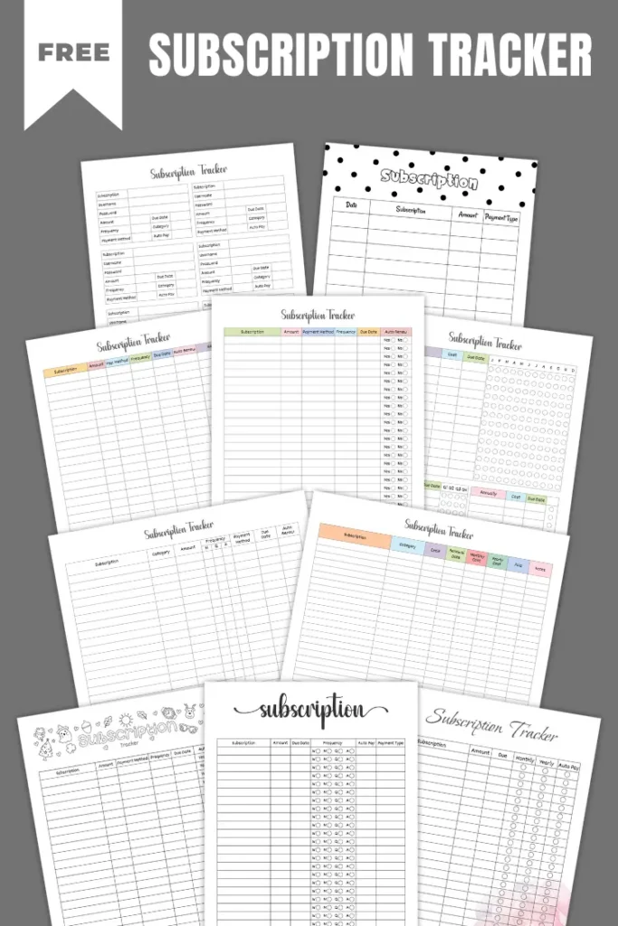Subscription Trackers | Free PDF Templates