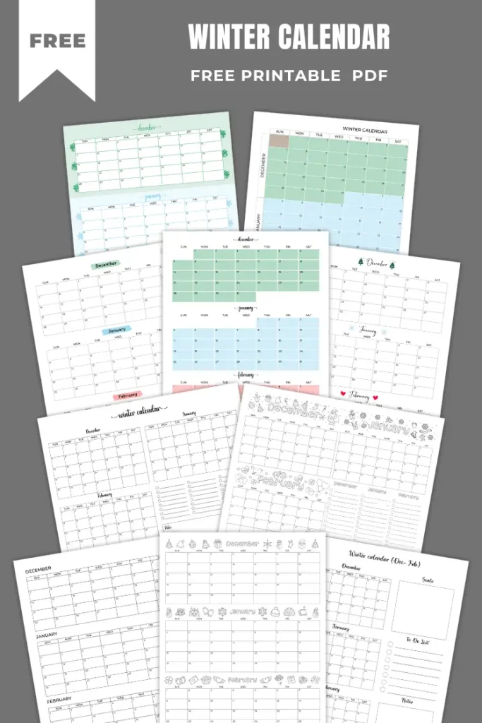 Winter Calendar 2025-2026 | 10+ Free PDF Printables