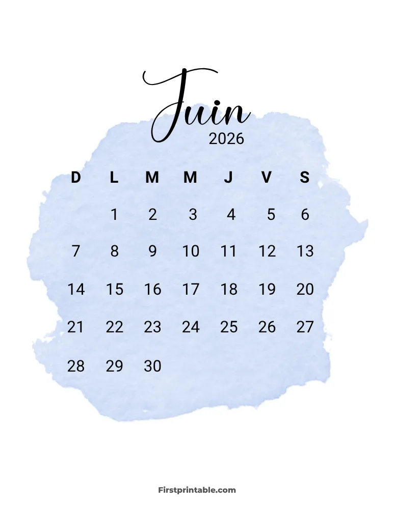 French Printable June Calendar 2026 Template 47