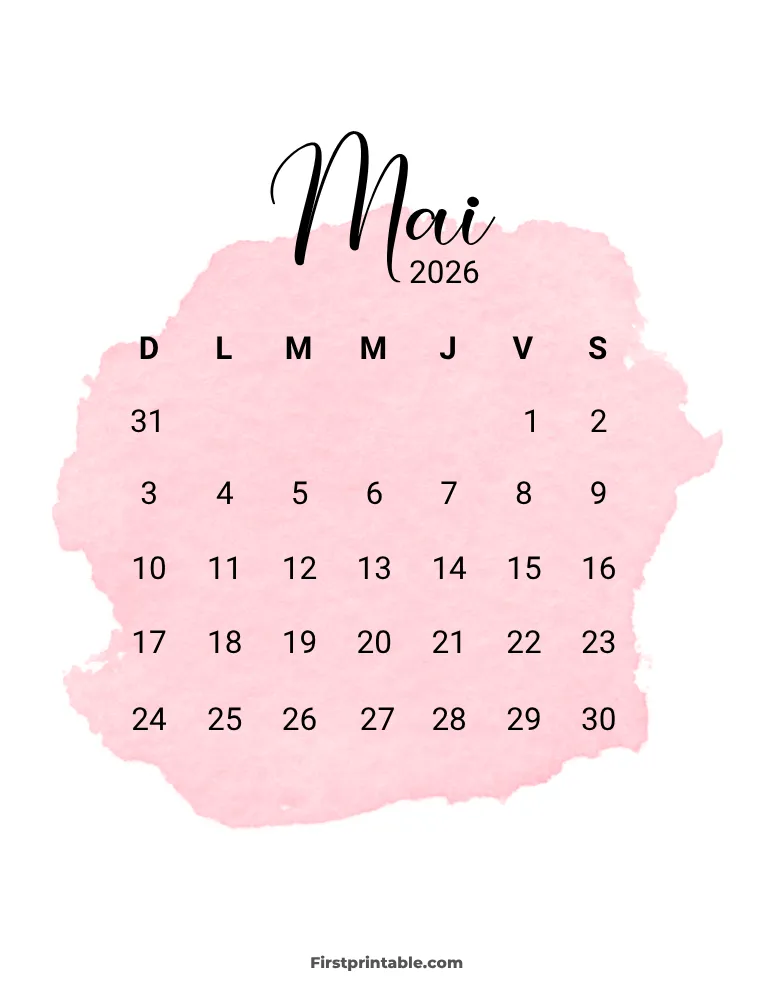 French Printable May Calendar 2026 Template 47