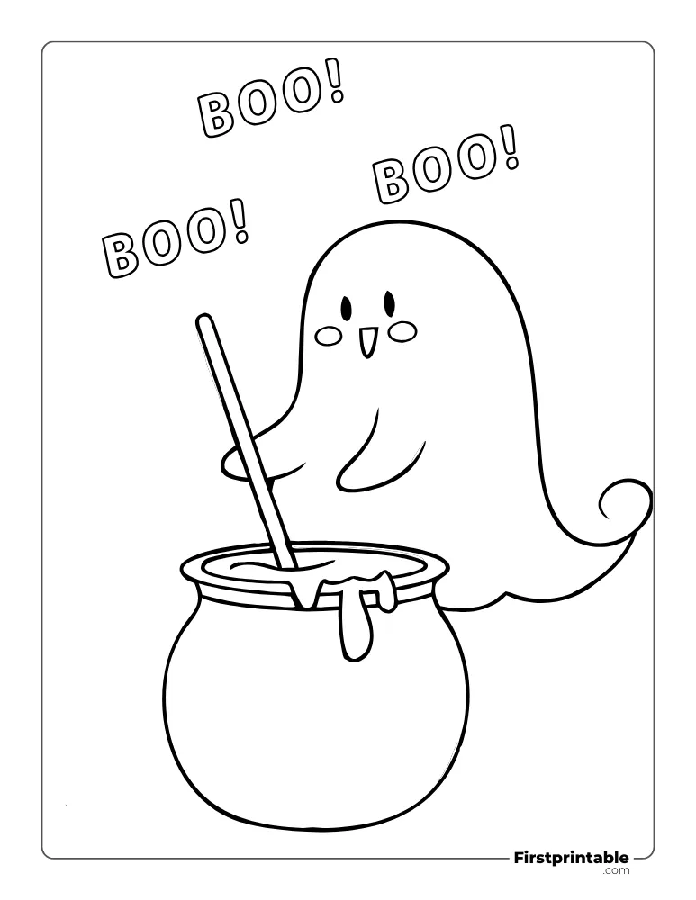Ghost and Cauldron Coloring Page