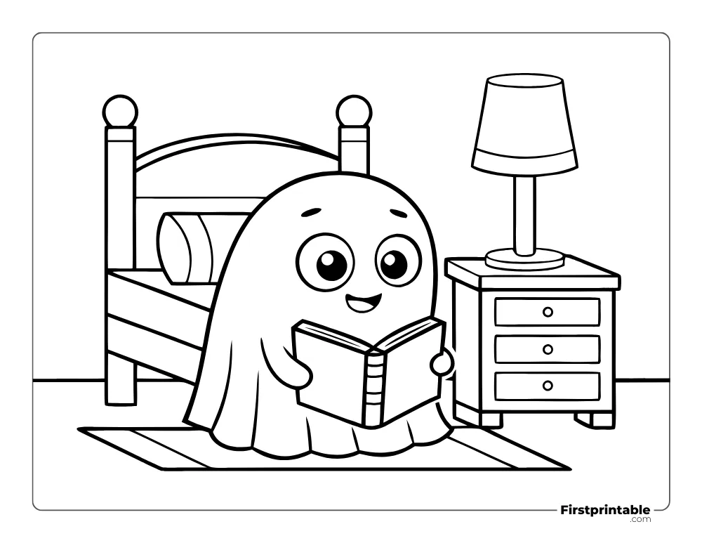 Ghost Reading Book Coloring Page