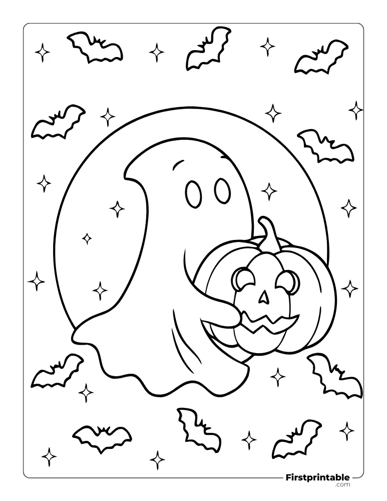 Halloween Ghost and Jack O Lantern Coloring Page
