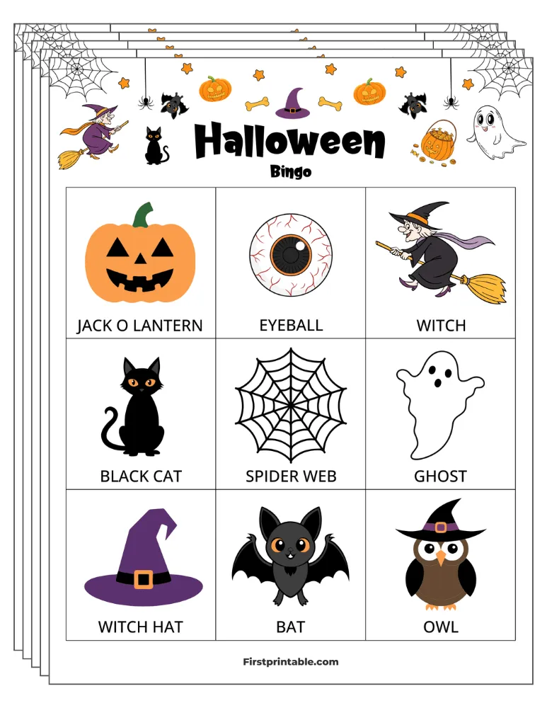 Halloween Bingo Cards 01 - Half Page - 3x3 (24 Cards)