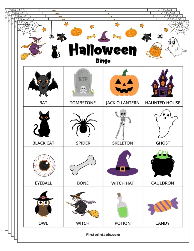 Halloween Bingo Cards 01 - Half Page - 4x4 (24 Cards)