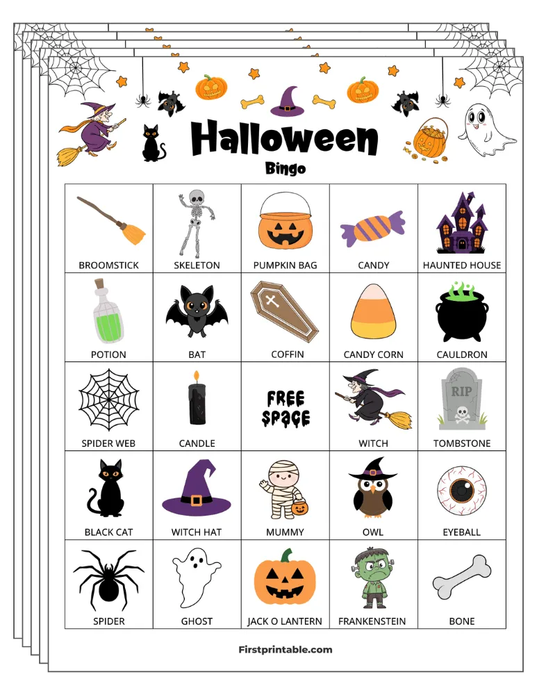 Halloween Bingo Cards 01 - Half Page - 5x5 (24 Cards)