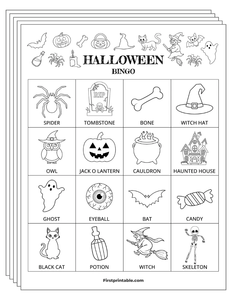 Halloween Bingo Cards 02 - Half Page - 4x4 (24 Cards)
