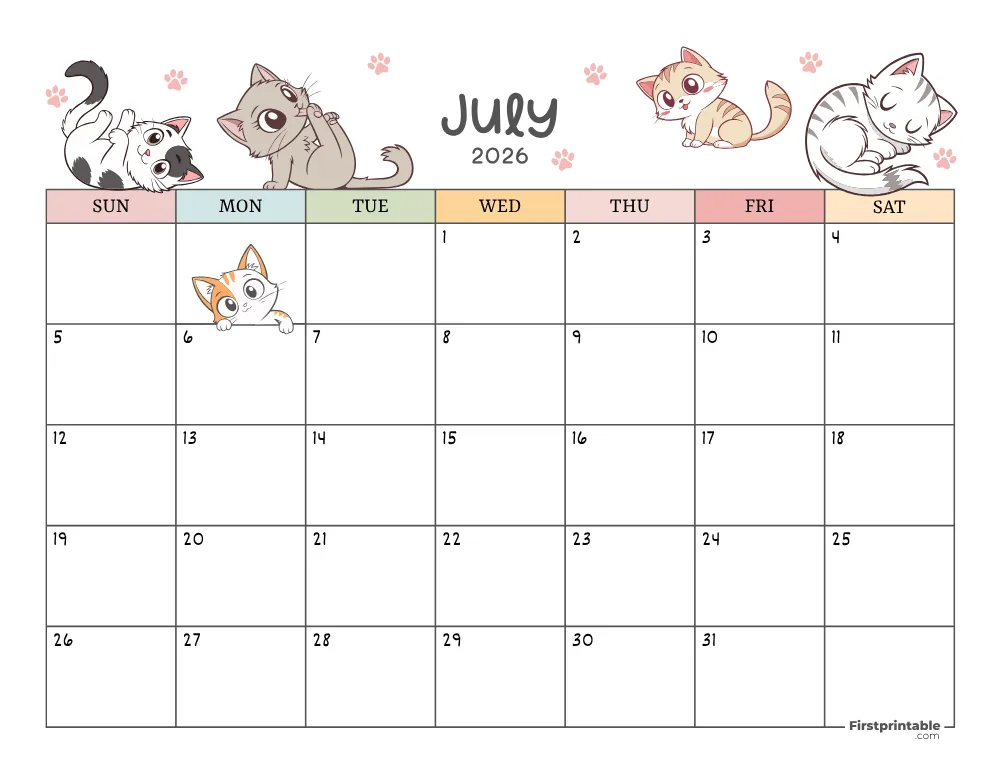 July 2026 Calendar Cat Themed 01