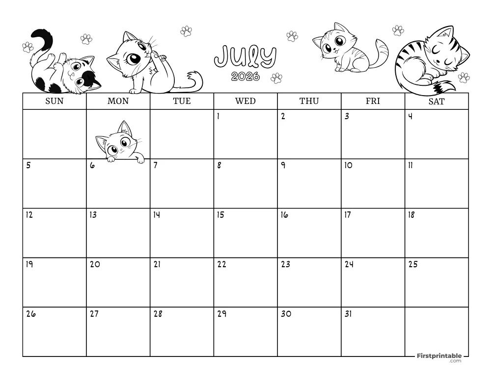 July 2026 Calendar Cat Themed 02