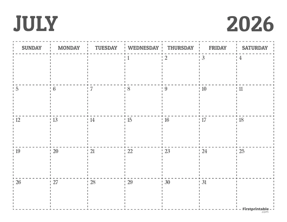 July 2026 Calendar Printable