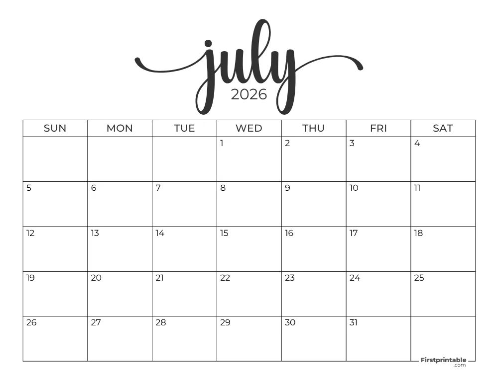 July 2026 Calendar