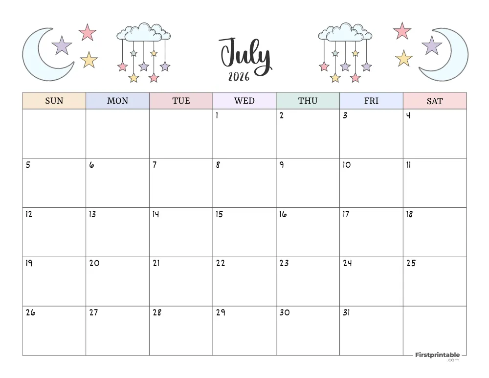 July 2026 Printable Calendar
