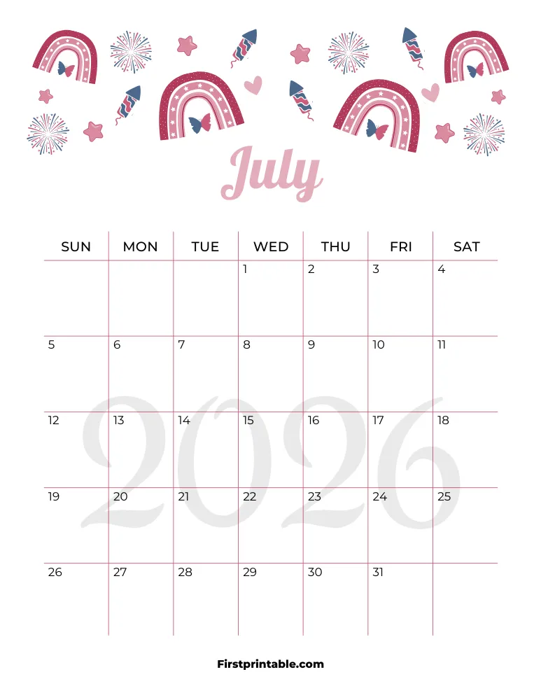 July Calendar 2026 Fourth Of July Template 06
