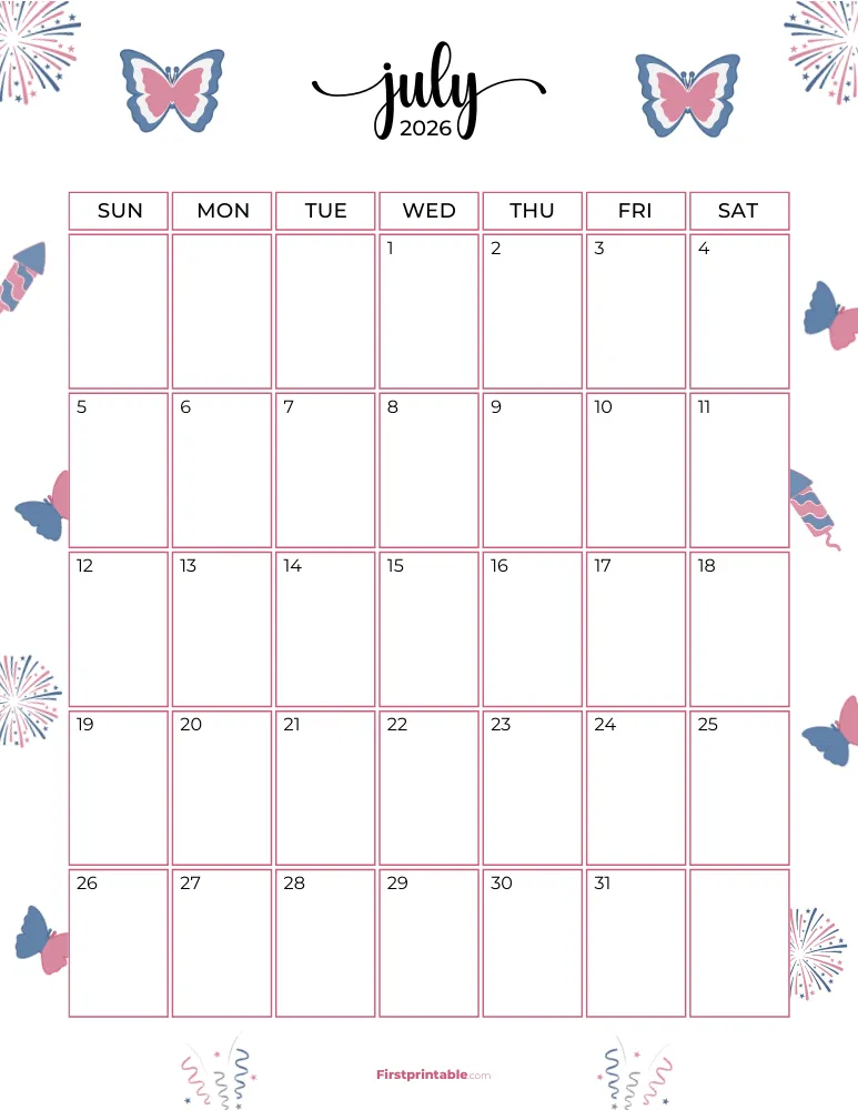 July Calendar 2026 Fourth Of July Template 09