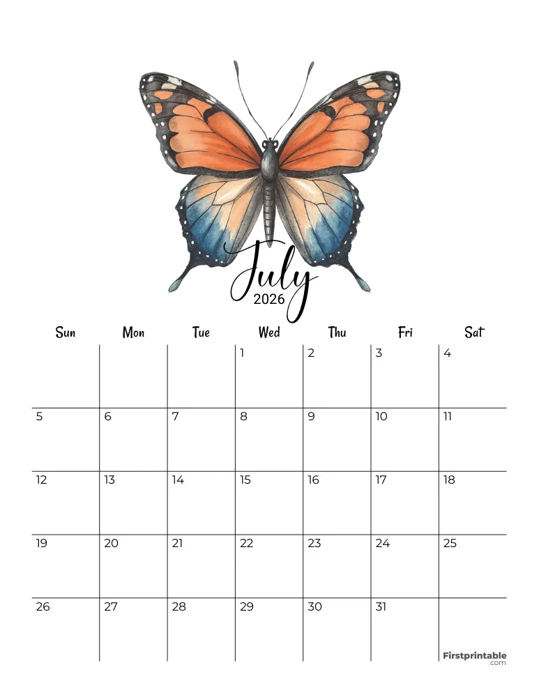 July Calendar 2026 Fourth of July Template 08