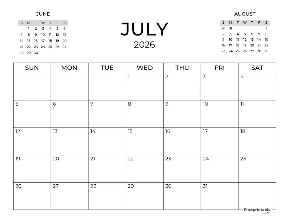 July Calendar 2026