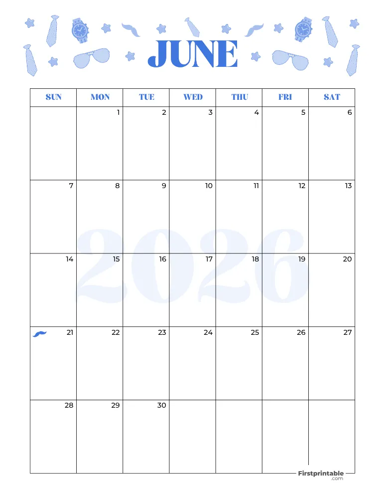 June Calendar 2026 Fathers Day Template 07