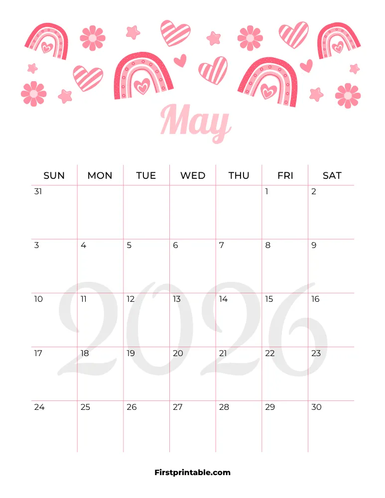 May Calendar 2026 Mothers Day Template 06