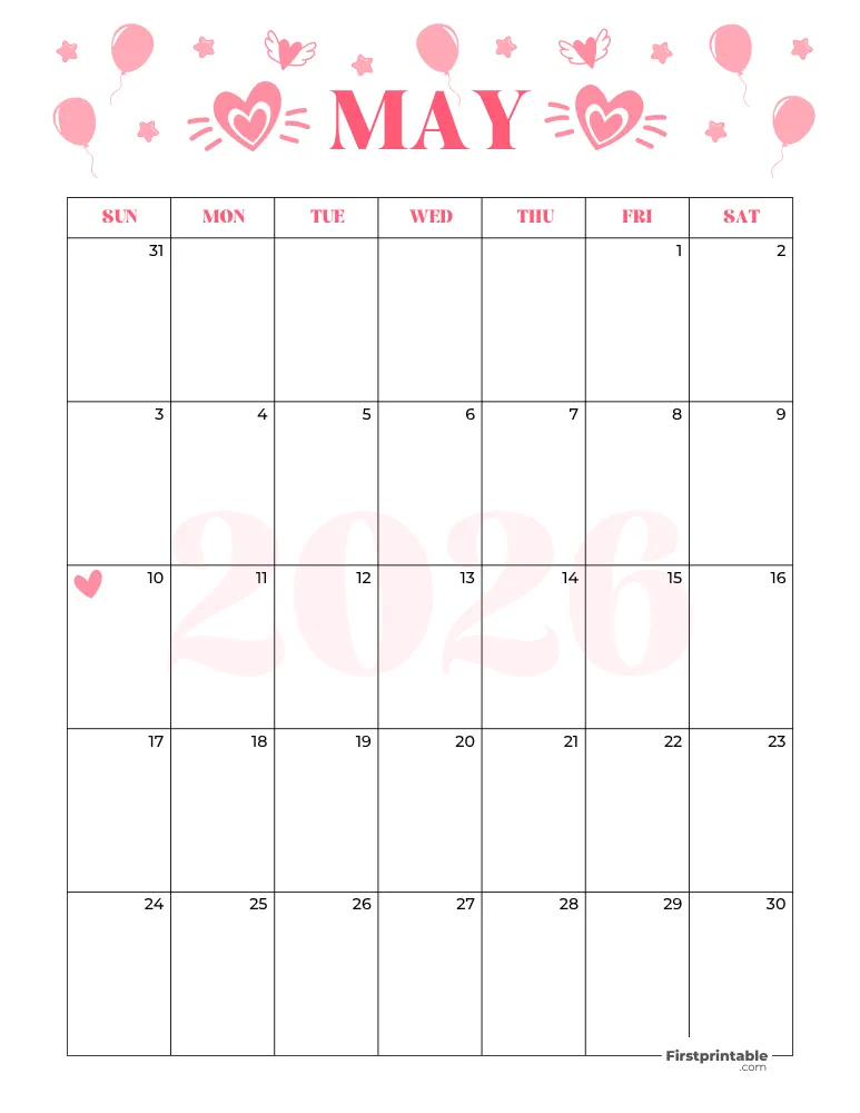 May Calendar 2026 Mothers Day Template 07