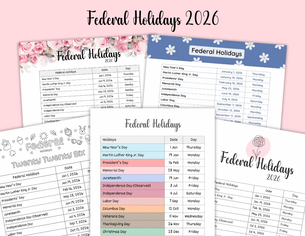 Printable Federal Holidays 2026