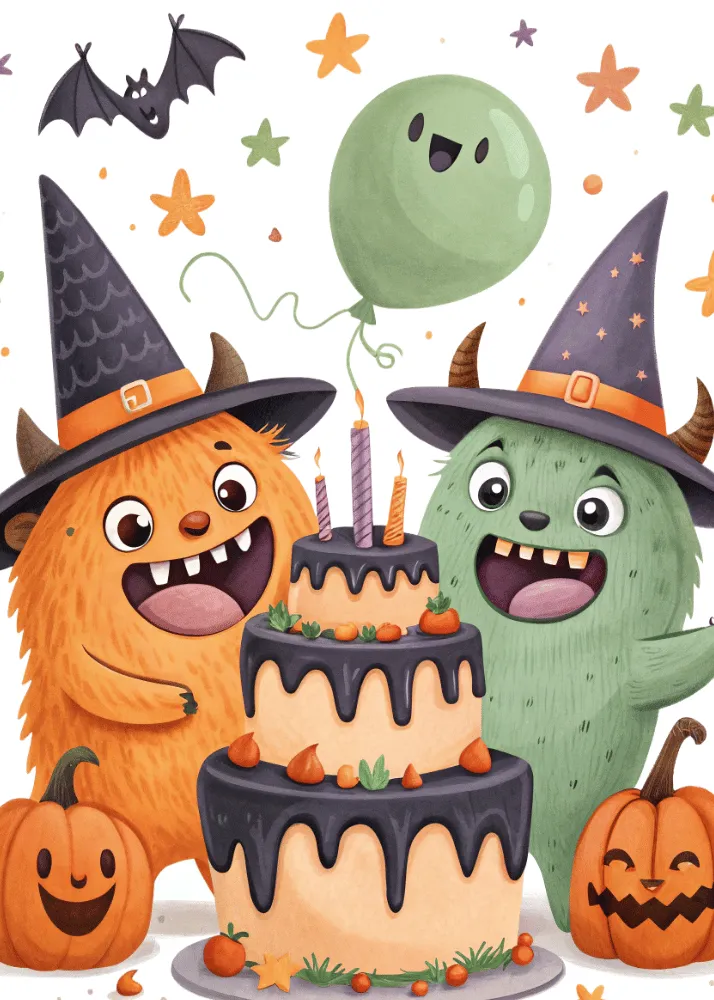 Monsters Celebrating Halloween Card