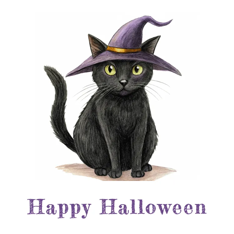Scary Black Cat Happy Halloween Card
