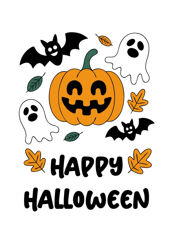 Jack-o’-Lantern and Ghost Halloween Card