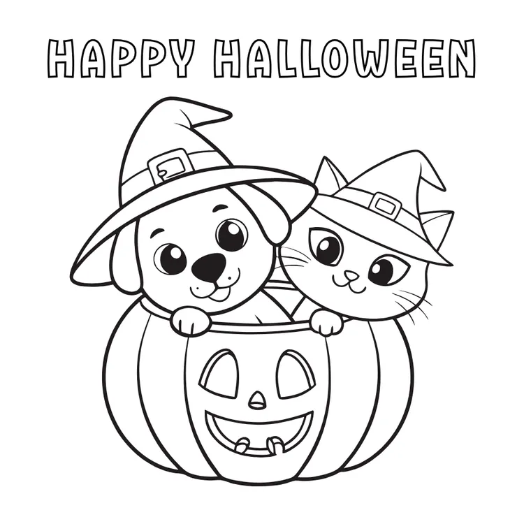Cute Dog and Cat Halloween Card