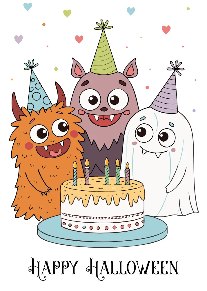 Cute Monster and Ghost Celebrating Halloween