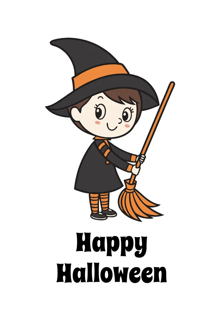 Cute Witch with Broomstick Card