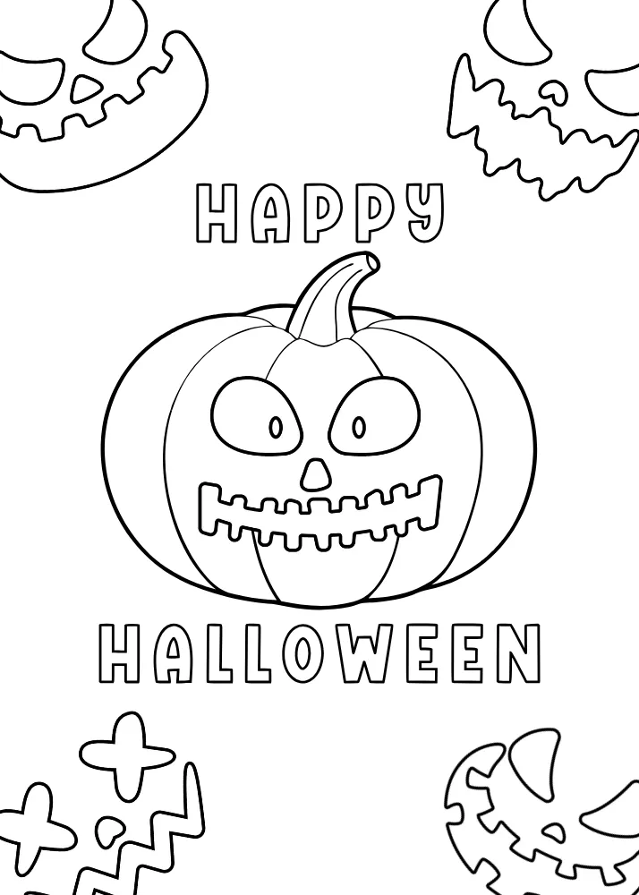 Scary Jack O Lantern Faces Coloring Card