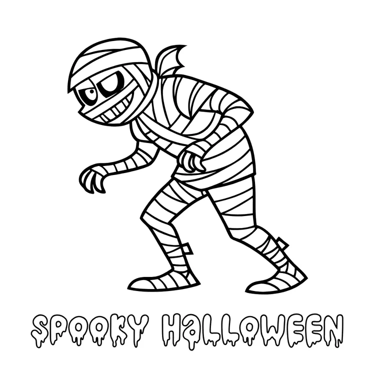 Scary Mummy Walking Coloring Card