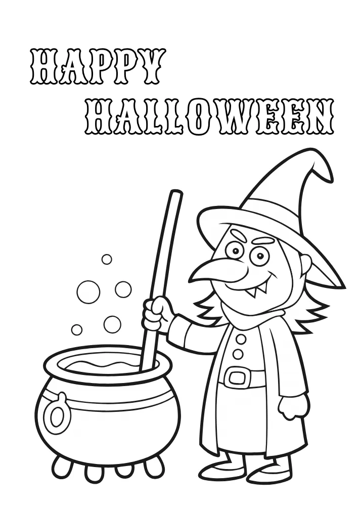 Wizard and Cauldron Coloring Card