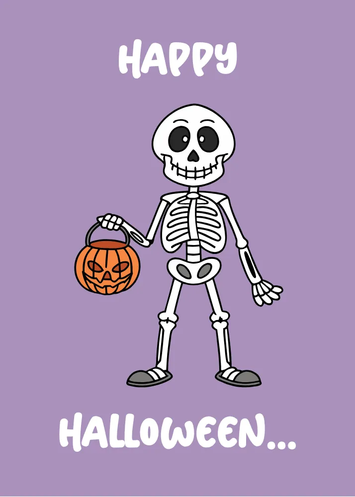 Skeleton with Pumpkin Bag