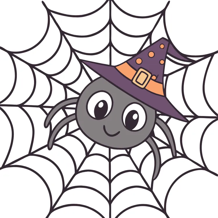 Cute Spider on Web Halloween Card
