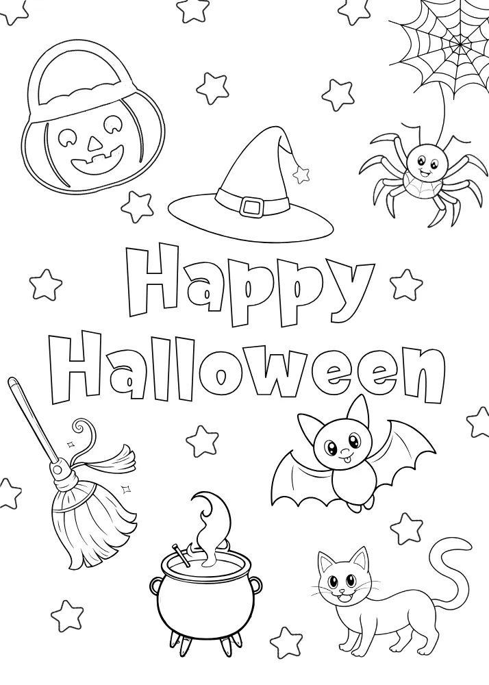 Happy Halloween Elements to Color