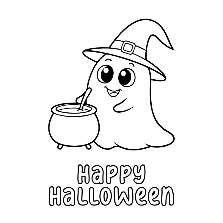 Ghost and Cauldron Coloring Card