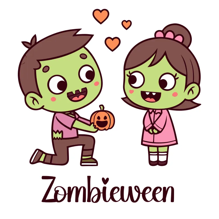 Cute Zombie Couple Halloween Card