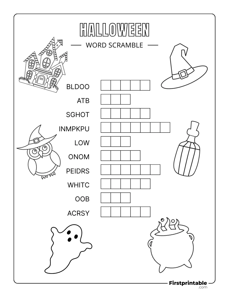 Halloween Word Scramble - Easy 01