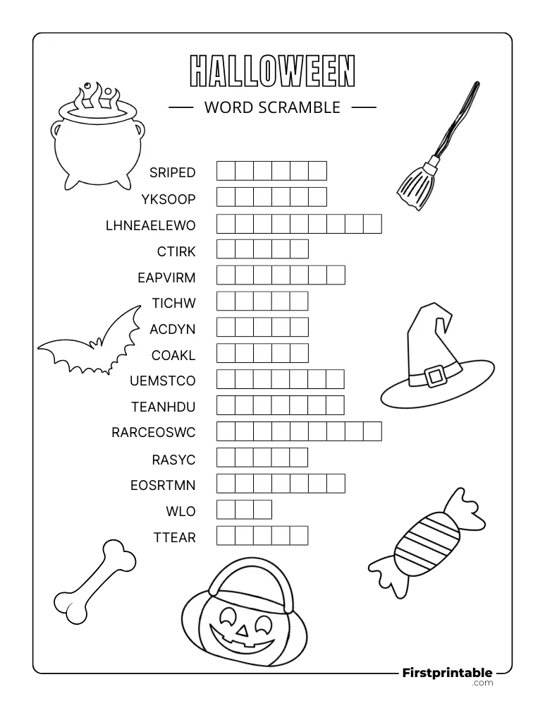 Halloween Word Scramble - Medium 02