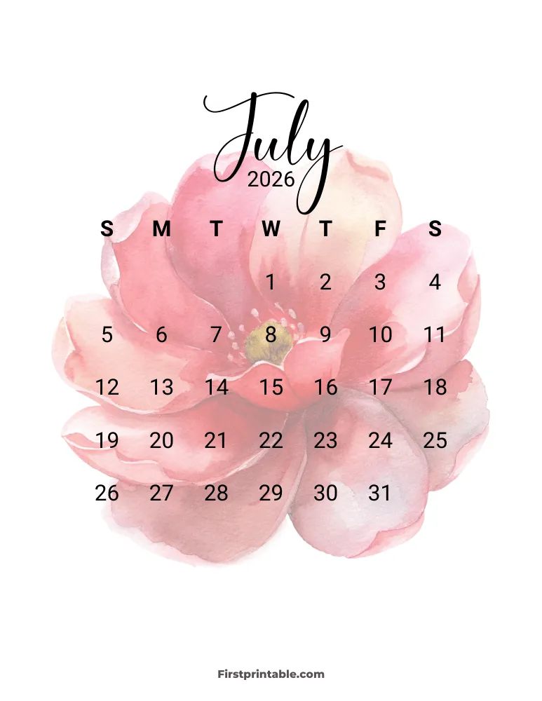 Printable July Calendar 2026 Template 12