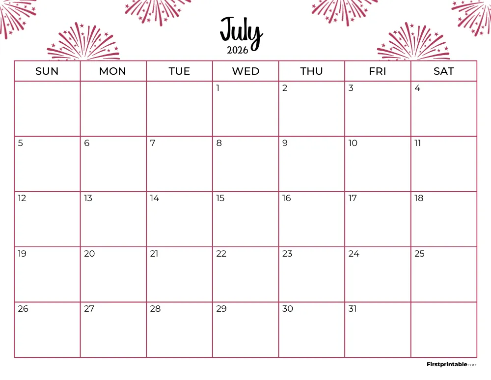 Printable July Calendar 2026 Template 17